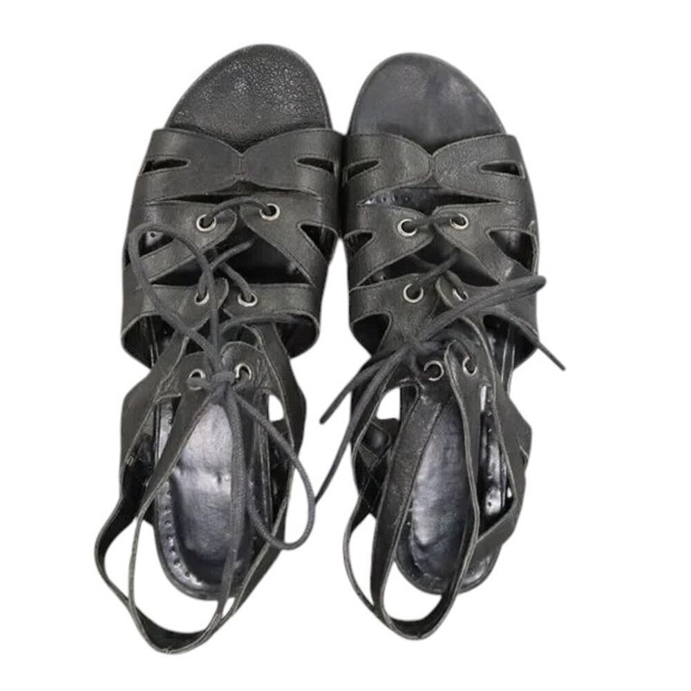 Vaneli Shoes Womens 9 Sandal Gladiator Leather Lace Up Flats Fashion Black Boho - Picture 8 of 15